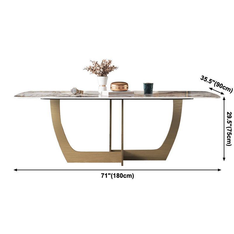 Metal Traditional Luxury Rectangle Table Sintered Stone Table for Dining Room and Kitchen