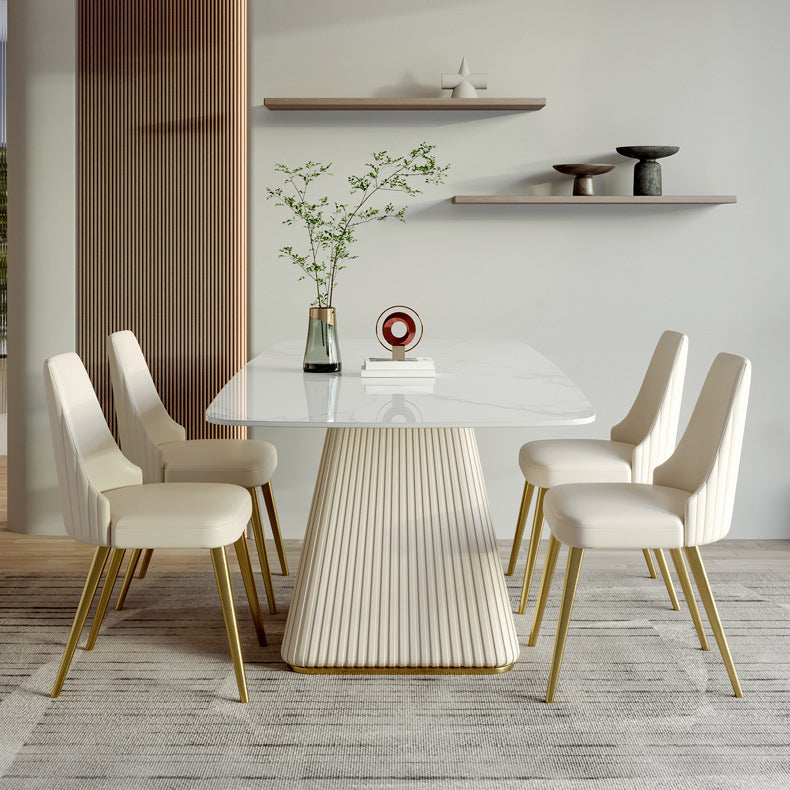 Metal Traditional Luxury Rectangular Dining Table Sintered Stone Table with Pedestal Base