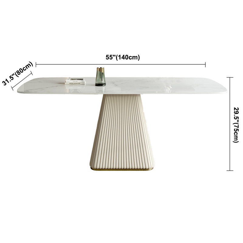 Metal Traditional Luxury Rectangular Dining Table Sintered Stone Table with Pedestal Base