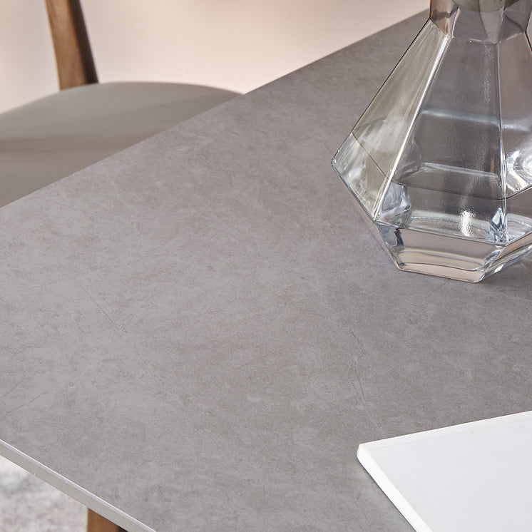 Square Grey Tone Dining Table Sintered Stone Table Industrial with Double Pedestal