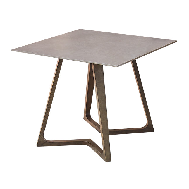 Square Grey Tone Dining Table Sintered Stone Table Industrial with Double Pedestal