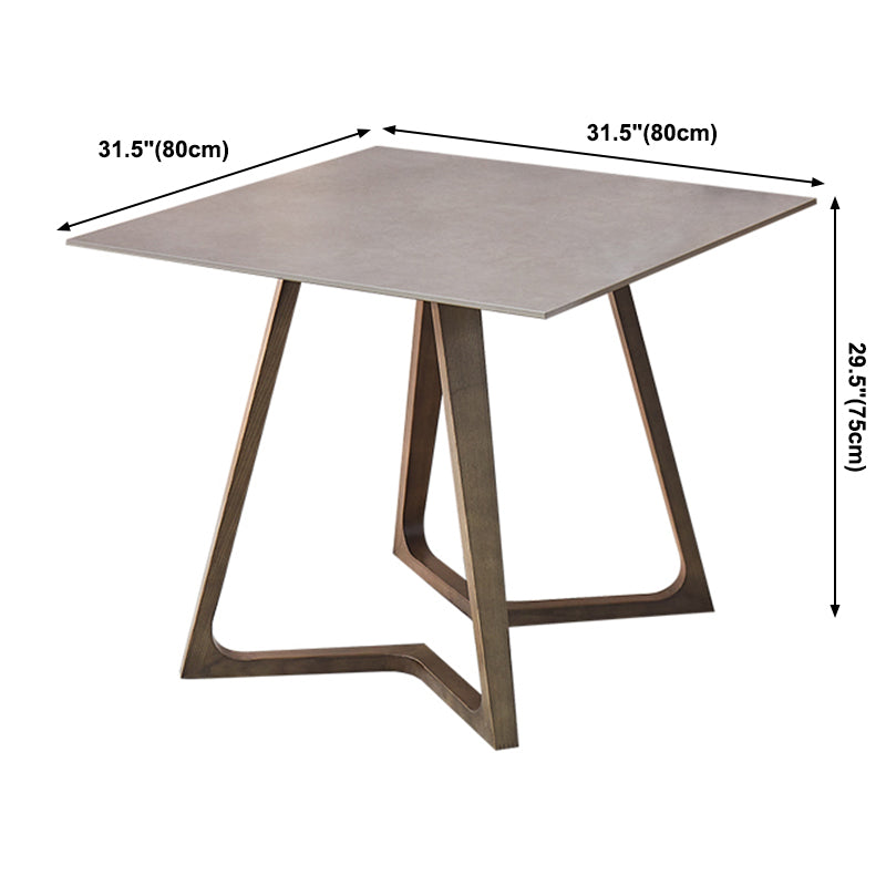 Square Grey Tone Dining Table Sintered Stone Table Industrial with Double Pedestal