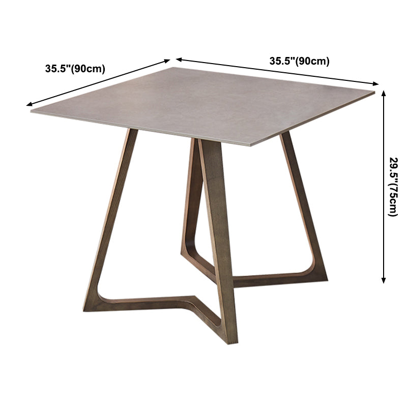 Square Grey Tone Dining Table Sintered Stone Table Industrial with Double Pedestal