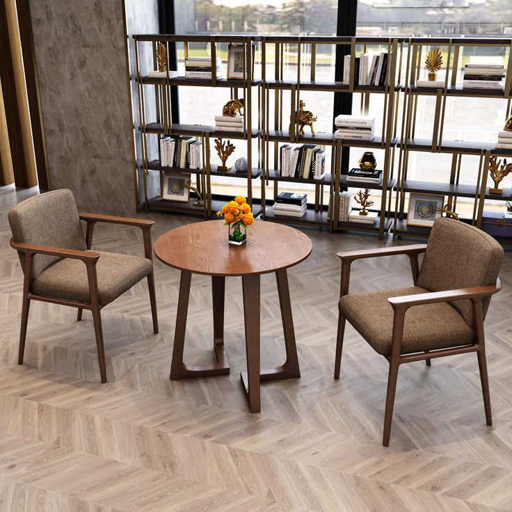 Solid Wood Brown Tone Dining Table Modern Double Pedestal Table for Dining Room