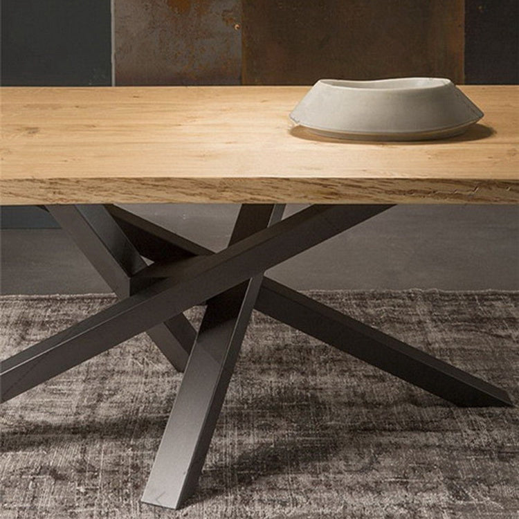 Mesa de comedor de madera maciza de pino, Pedestal único, Base metálica, mesa rectangular para el hogar