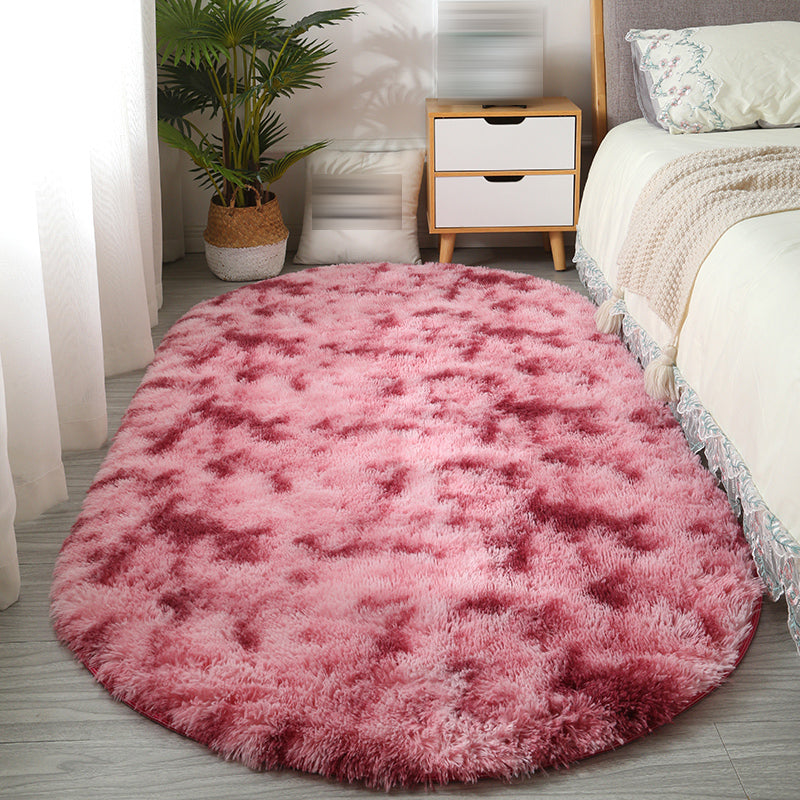 Minimalist Bedside Rug Simple Plain Carpet Polyester Shag Rug with Non-Slip Backing