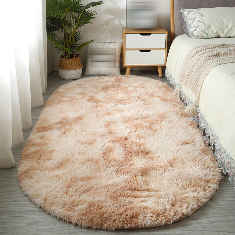 Minimalist Bedside Rug Simple Plain Carpet Polyester Shag Rug with Non-Slip Backing