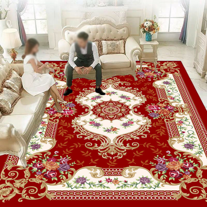 Vintage Medallion Pattern Carpet Polyester Area Rug Stain Resistant Area Rug for Living Room