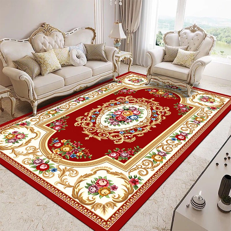 Traditioneller Teppich Teppich mehrfarbig Blumenmuster Teppichfleckfest -Resistant Polyester Teppich für Wohnkultur