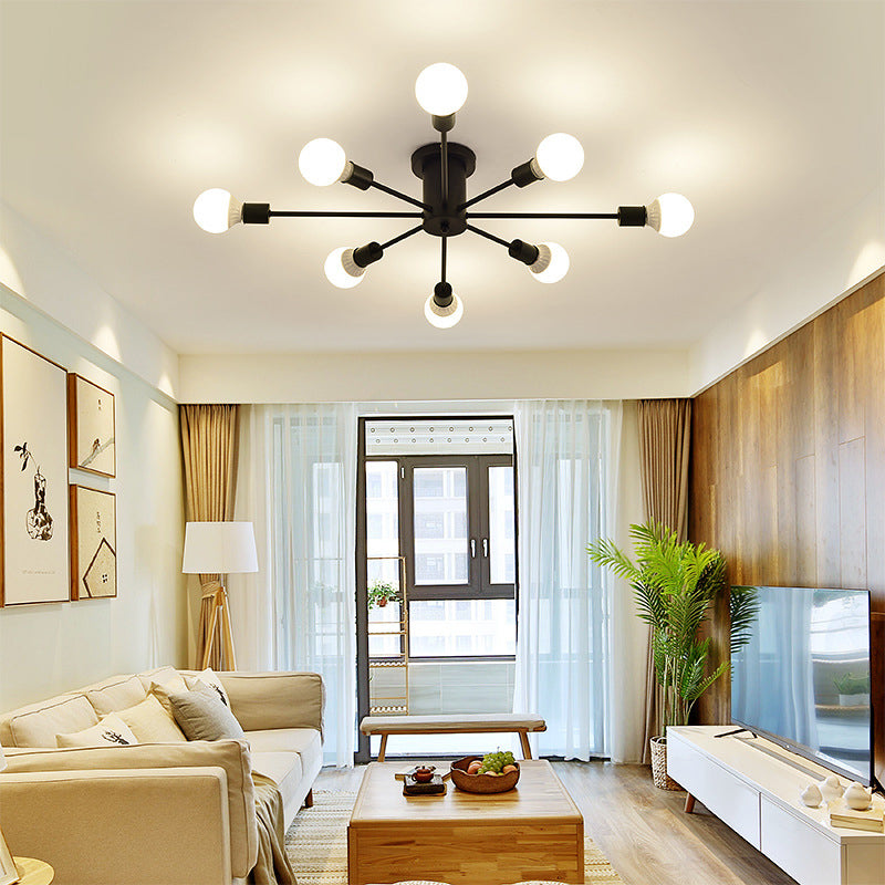 Multi Light Ceiling Lamp Sputnik Industrial Style Metal Semi Flush Mount Light