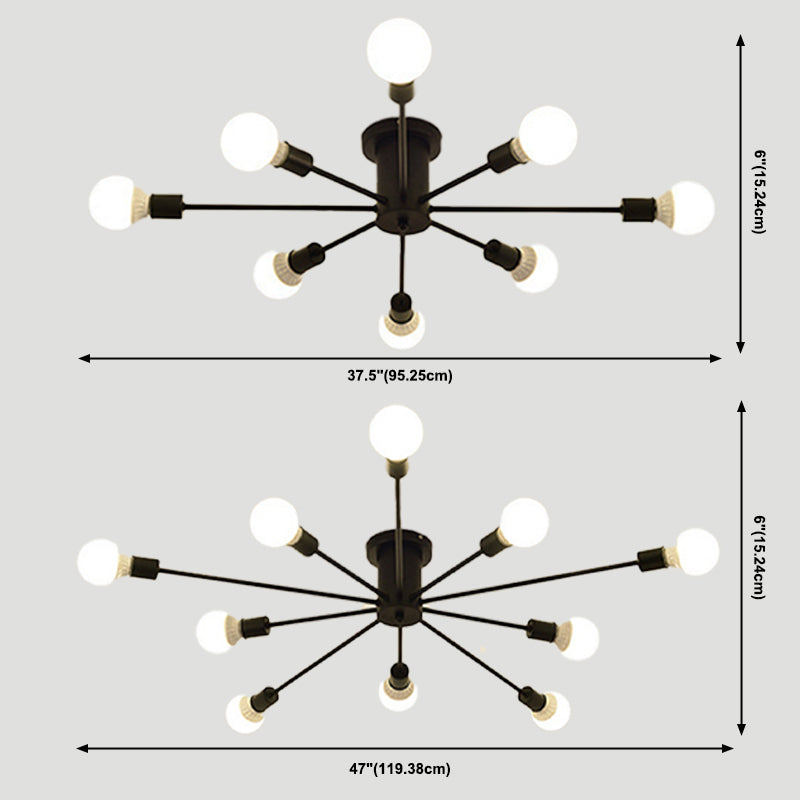 Lámpara de techo con luz múltiple Sputnik, estilo industrial, metal, montaje semi empotrado