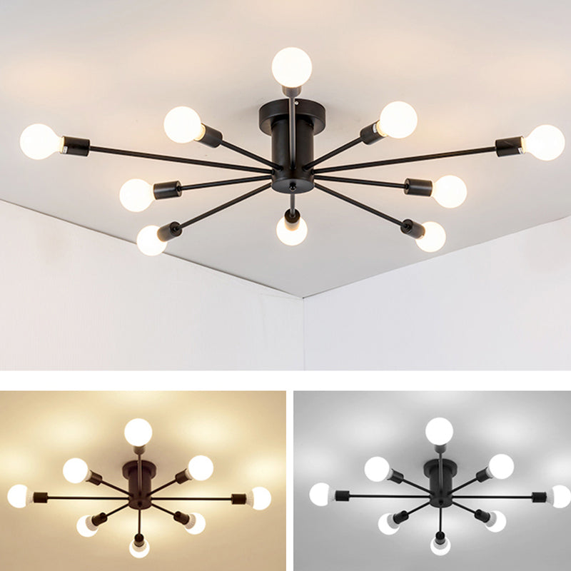 Lámpara de techo con luz múltiple Sputnik, estilo industrial, metal, montaje semi empotrado