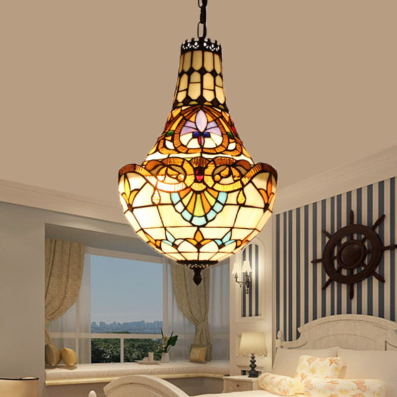 Lampadario a cupola a pendente a pendente tiffany colorato in vetro a pendente multicolore.