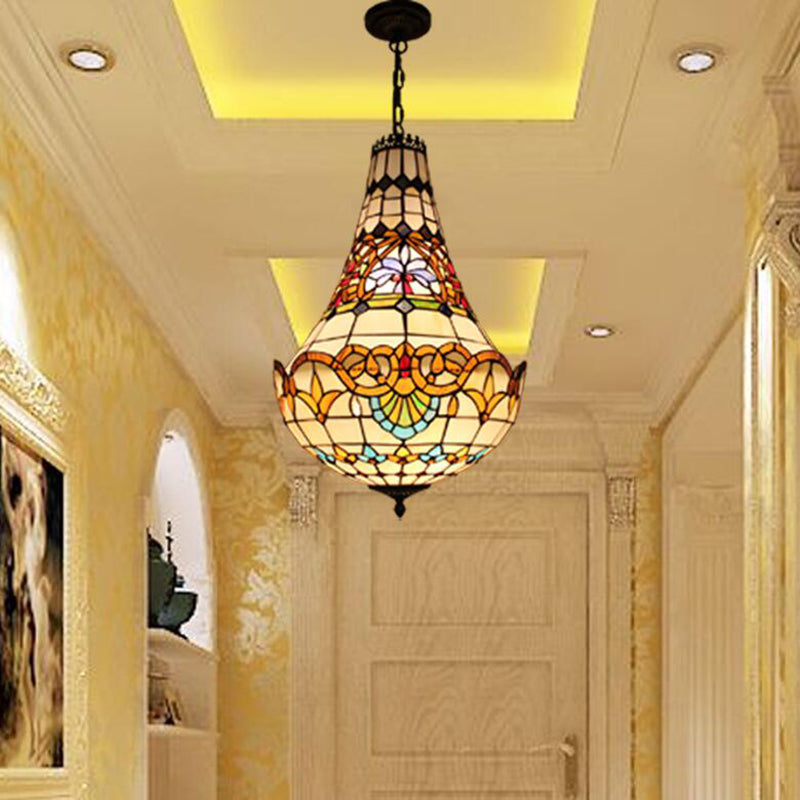 Lampadario a cupola a pendente a pendente tiffany colorato in vetro a pendente multicolore.