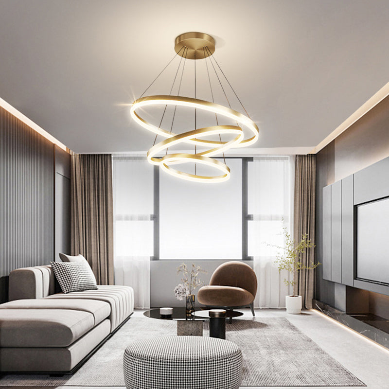 3-Light Chandelier Lamp Modern Three Rings Chandelier Lighting Fixtures with White Acrylic Shade