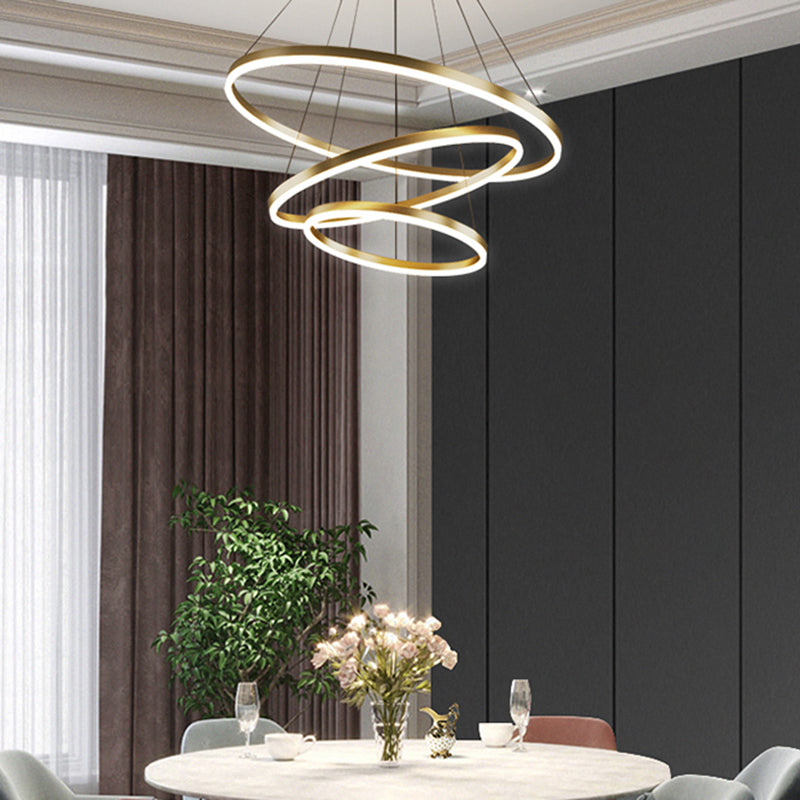 3-Light Chandelier Lamp Modern Three Rings Chandelier Lighting Fixtures with White Acrylic Shade