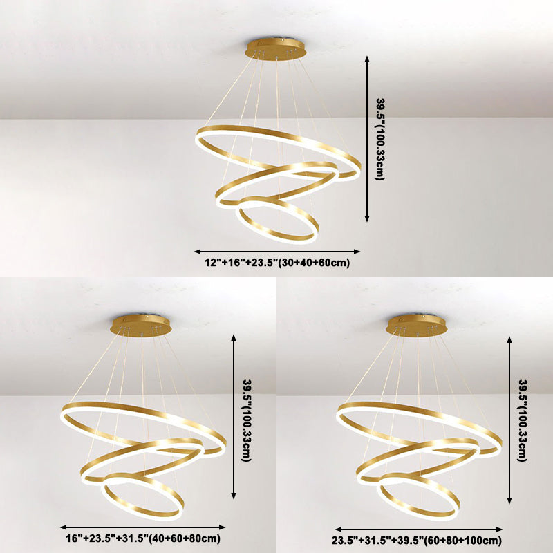 3-Light Chandelier Lamp Modern Three Rings Chandelier Lighting Fixtures with White Acrylic Shade