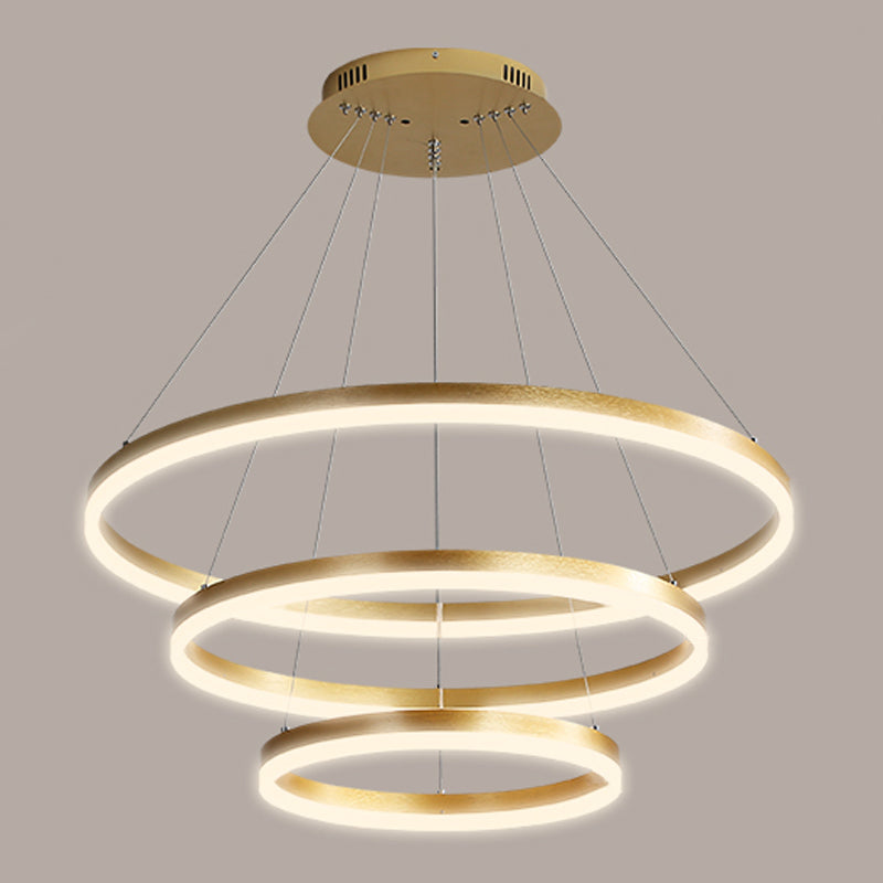 3-Light Chandelier Lamp Modern Three Rings Chandelier Lighting Fixtures with White Acrylic Shade