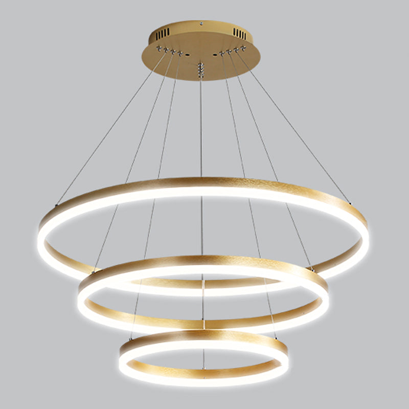3-Light Chandelier Lamp Modern Three Rings Chandelier Lighting Fixtures with White Acrylic Shade