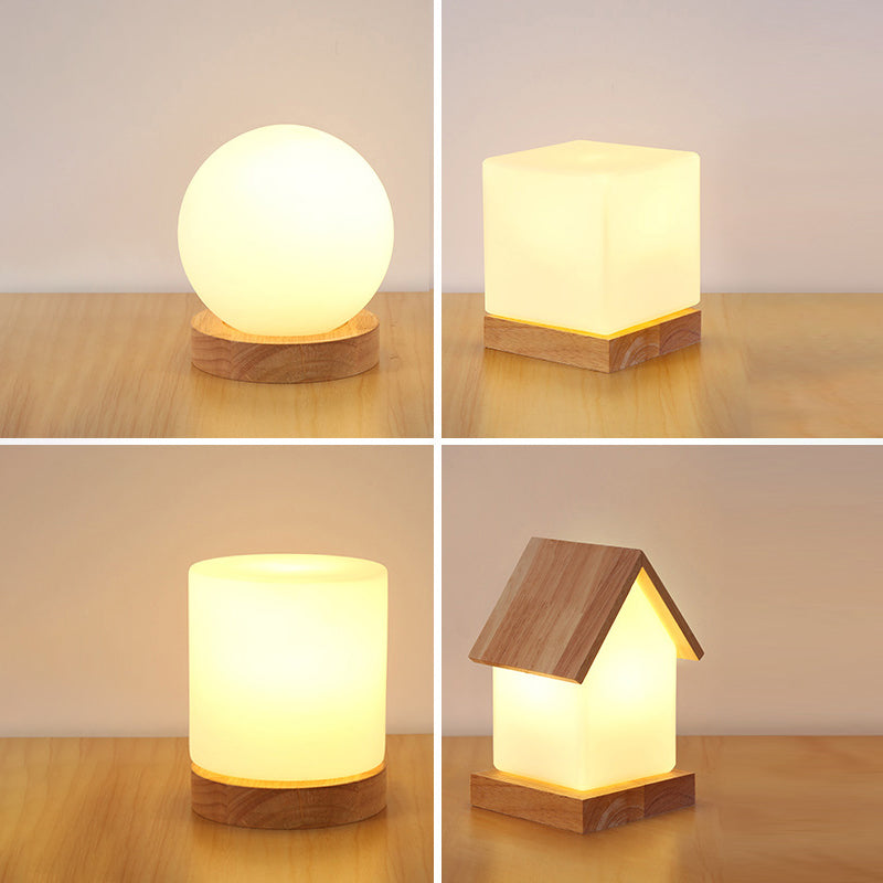 Modern Night Table Lamps 1-Light Nightstand Lights with White Glass Shade for Bedroom