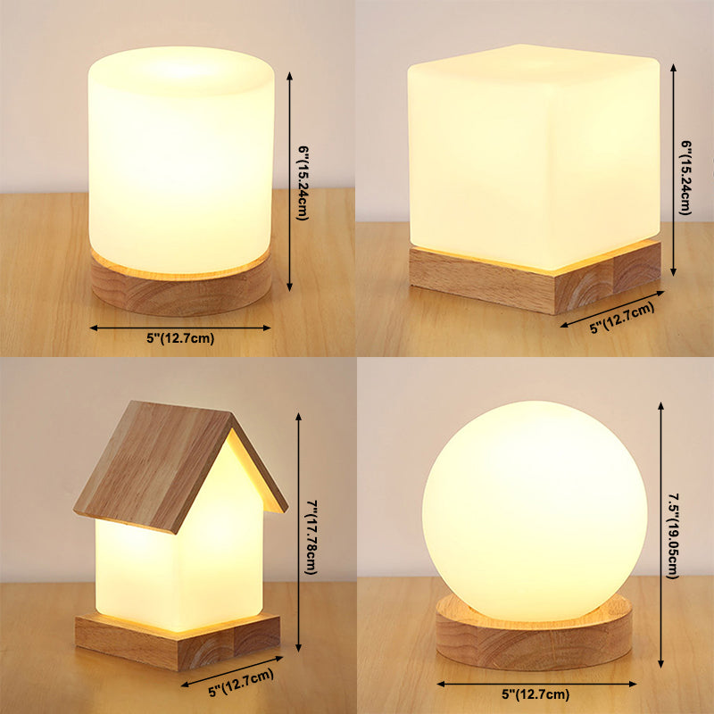 Modern Night Table Lamps 1-Light Nightstand Lights with White Glass Shade for Bedroom