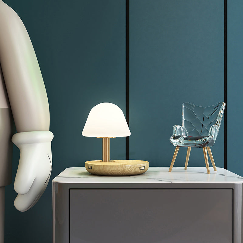 Lámparas de mesa nocturna de champiñones Modernas luces de 1 luces de noche con sombra de vidrio blanco para dormitorio
