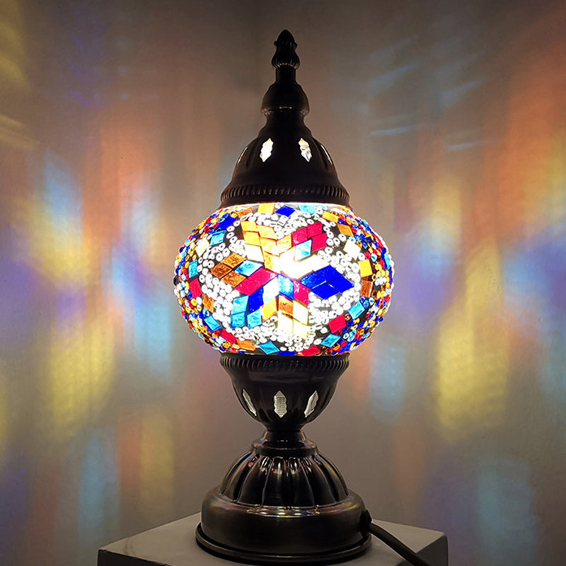 Lampada da tavolo con paralume in vetro stile asiatico, lampada da tavolo a mosaico turco