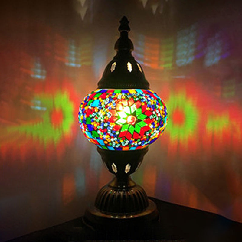 Lampada da tavolo con paralume in vetro stile asiatico, lampada da tavolo a mosaico turco