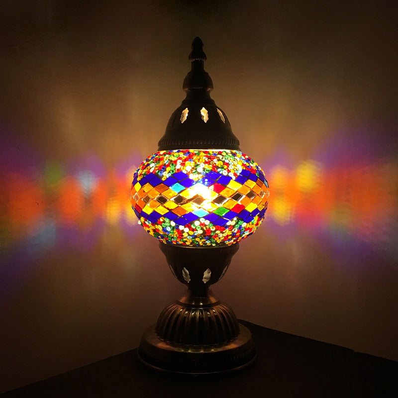 Lampada da tavolo con paralume in vetro stile asiatico, lampada da tavolo a mosaico turco