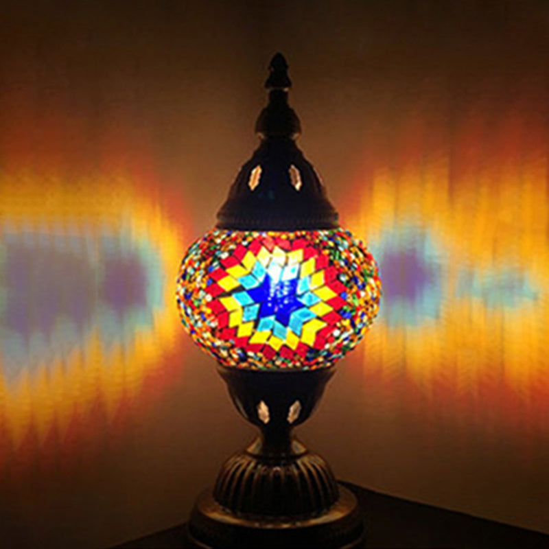 Lampada da tavolo con paralume in vetro stile asiatico, lampada da tavolo a mosaico turco