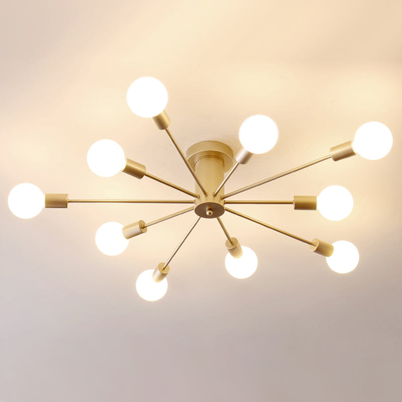 Multi Light Semi Flush Light Industrial Sputnik Metal Ceiling Lamp for Bedroom