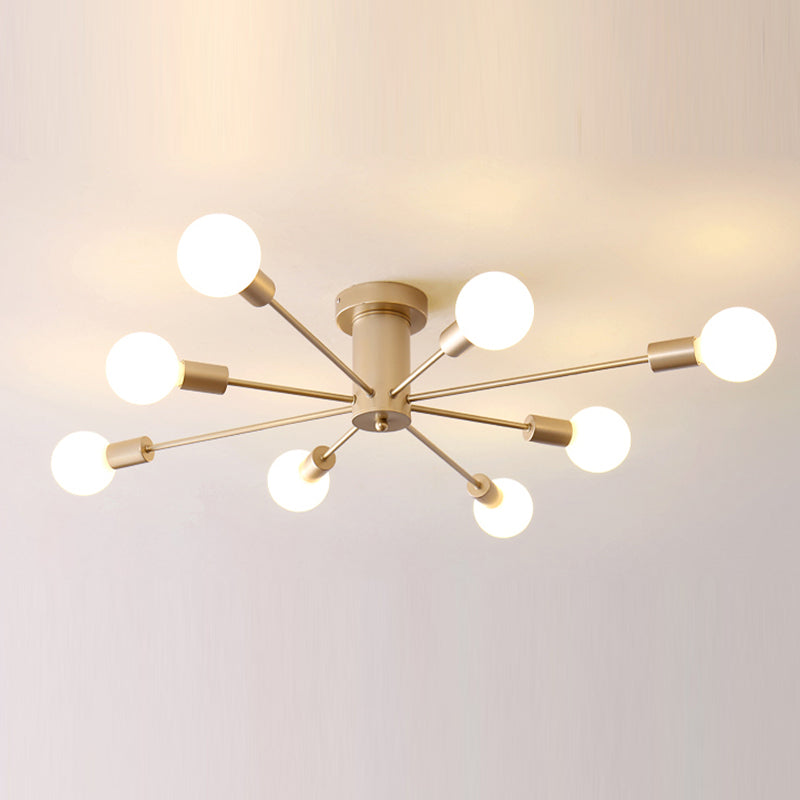 Multi Light Semi Flush Light Industrial Sputnik Metal Ceiling Lamp for Bedroom
