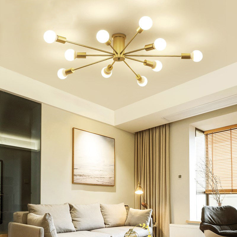 Multi Light Semi Flush Light Industrial Sputnik Metal Ceiling Lamp for Bedroom