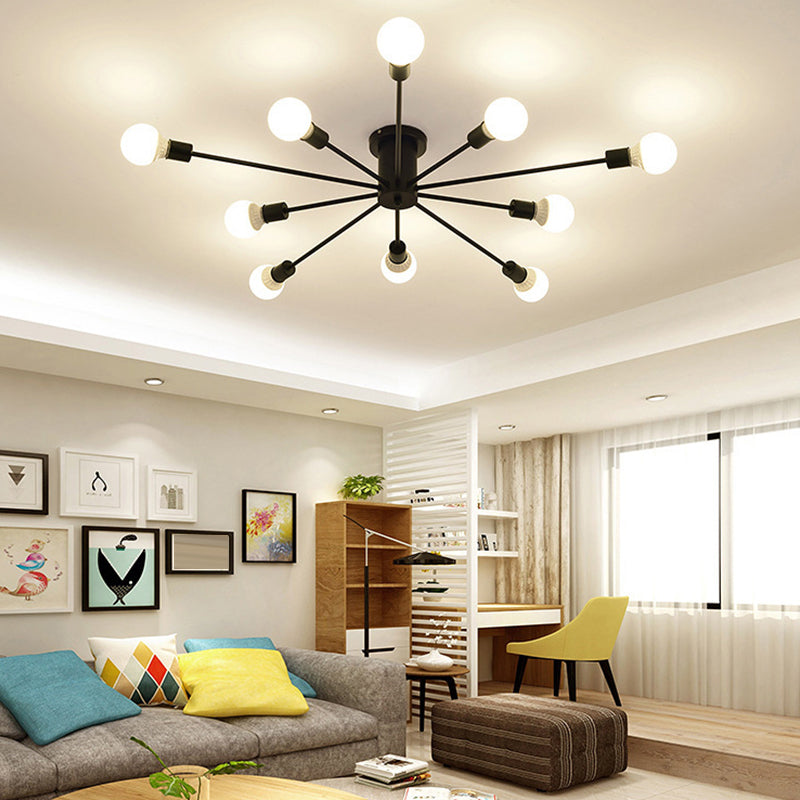 Multi Light Semi Flush Light Industrial Sputnik Metal Ceiling Lamp for Bedroom