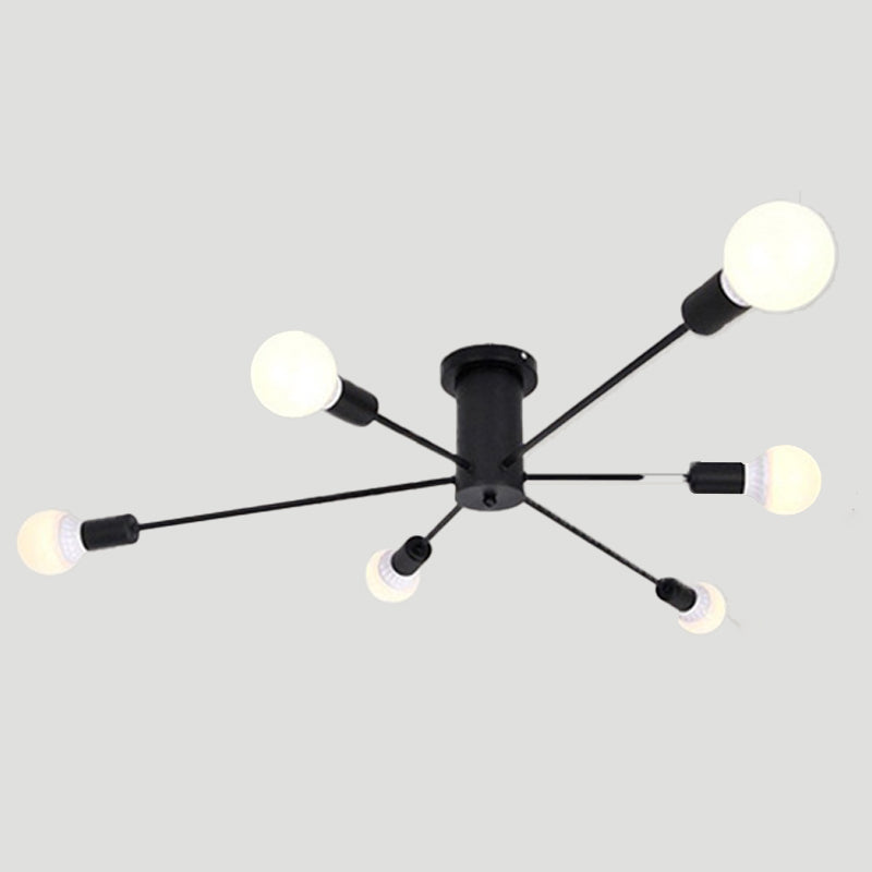 Multi Light Semi Flush Light Industrial Sputnik Metal Ceiling Lamp for Bedroom