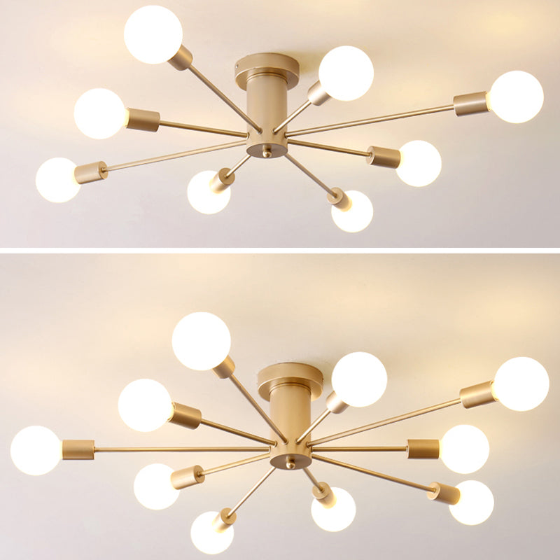 Multi Light Semi Flush Light Industrial Sputnik Metal Ceiling Lamp for Bedroom