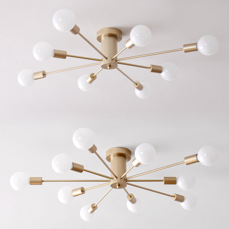 Multi Light Semi Flush Light Industrial Sputnik Metal Ceiling Lamp for Bedroom