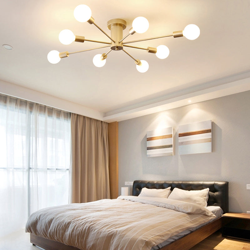 Multi Light Semi Flush Light Industrial Sputnik Metal Ceiling Lamp for Bedroom