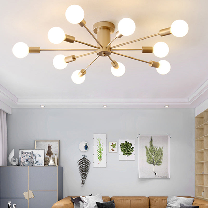 Multi Light Semi Flush Light Industrial Sputnik Metal Ceiling Lamp for Bedroom
