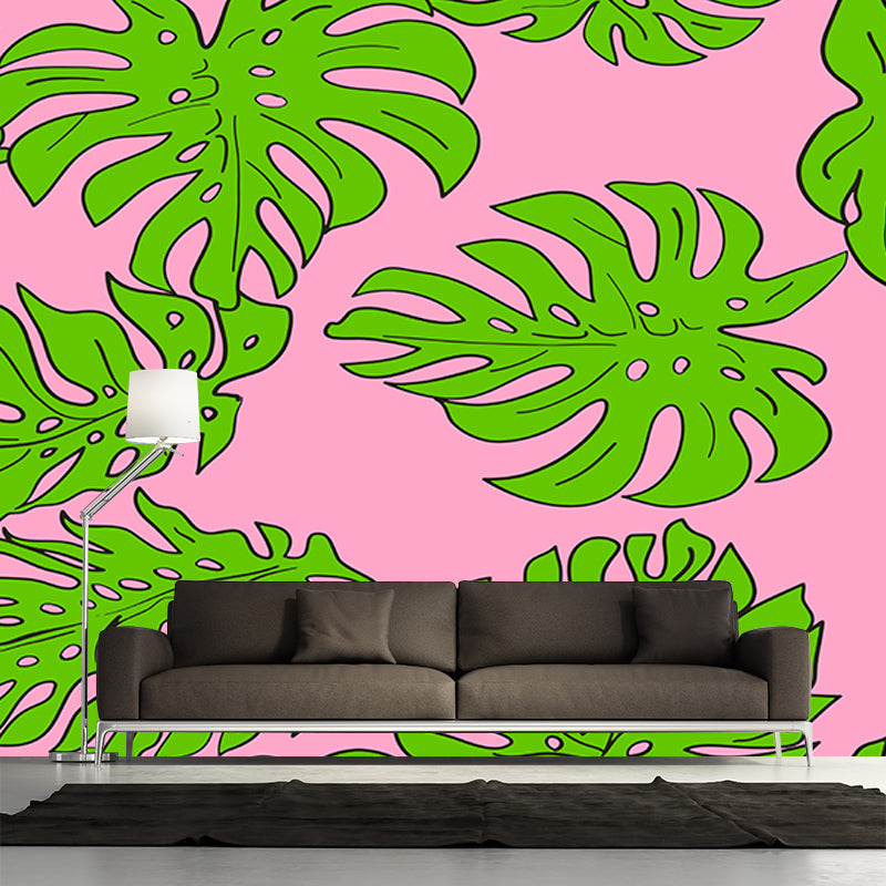 Tropical Plants Mural Wallpaper Moisture Resistant Wall Art for Guest Room Decor, Waterproofing