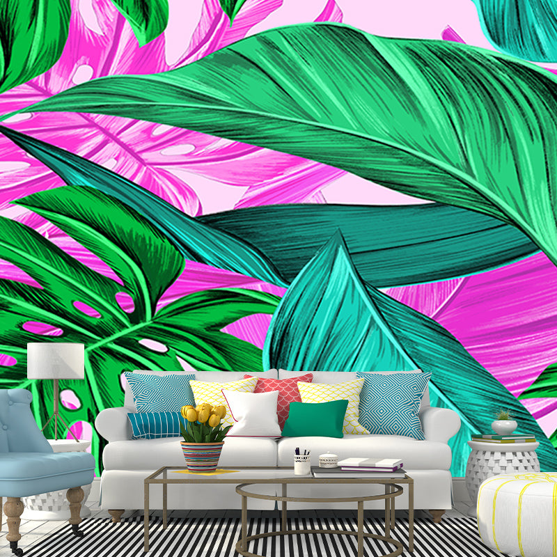 Tropical Plants Mural Wallpaper Moisture Resistant Wall Art for Guest Room Decor, Waterproofing