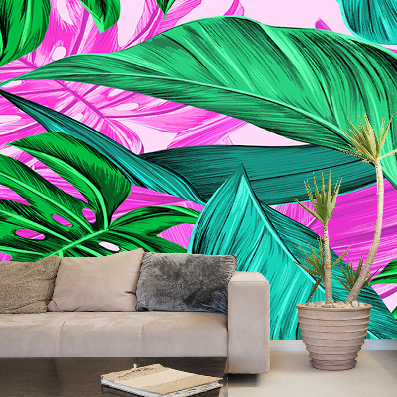 Tropical Plants Mural Wallpaper Moisture Resistant Wall Art for Guest Room Decor, Waterproofing