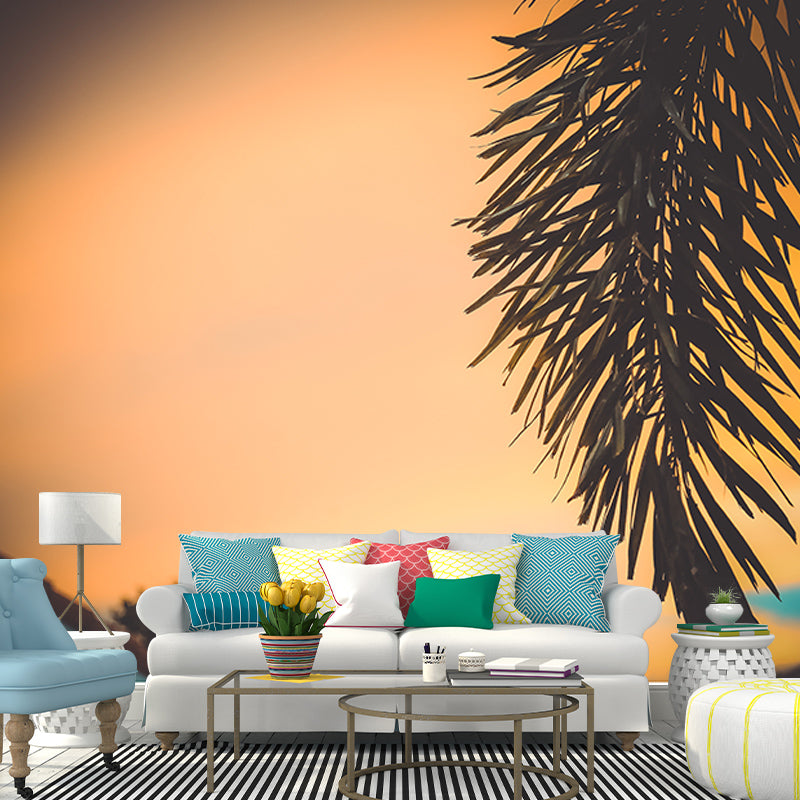 Tropical Palm Leaves Mural Soft Color Stain Resistant Wall Art for Living Room