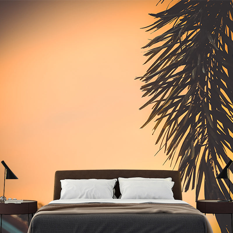 Tropical Palm Leaves Mural Soft Color Stain Resistant Wall Art for Living Room