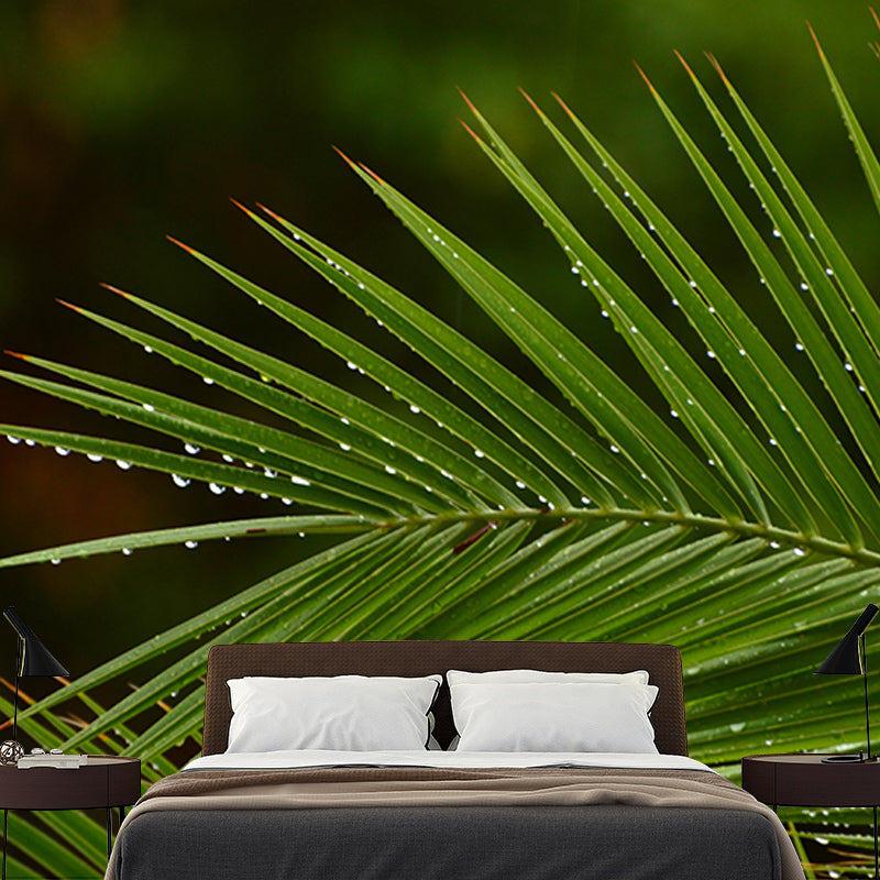 Tropical Palm Leaves Mural Soft Color Stain Resistant Wall Art for Living Room