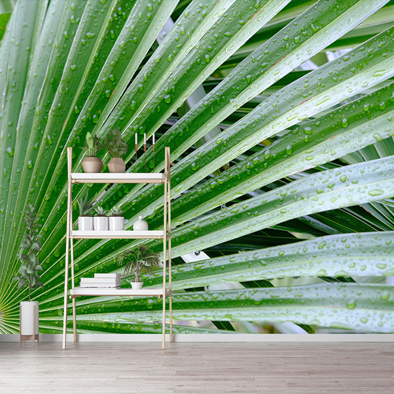 Tropical Palm Leaves Mural Soft Color Stain Resistant Wall Art for Living Room