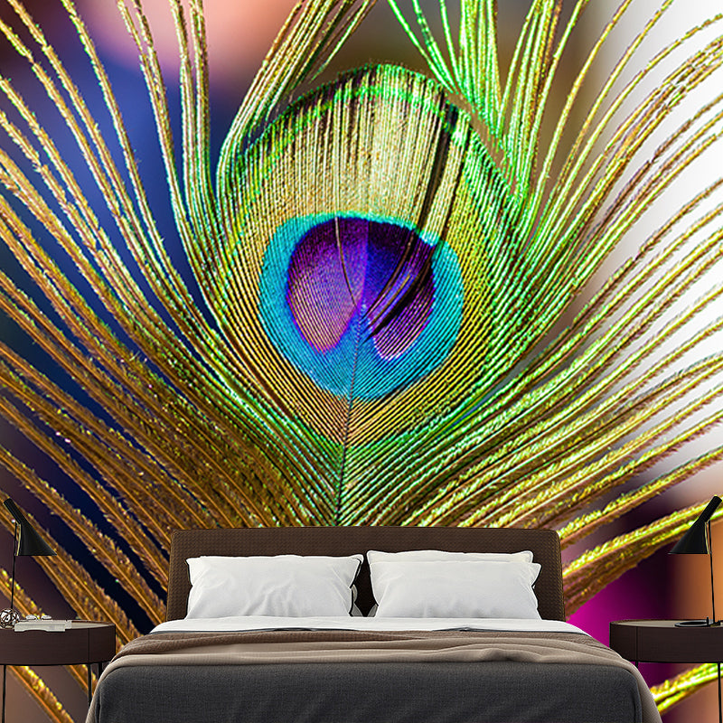 Tropical Peacock Feather Wall Covering Murals Sitting Room Wall Decor, Waterproofing