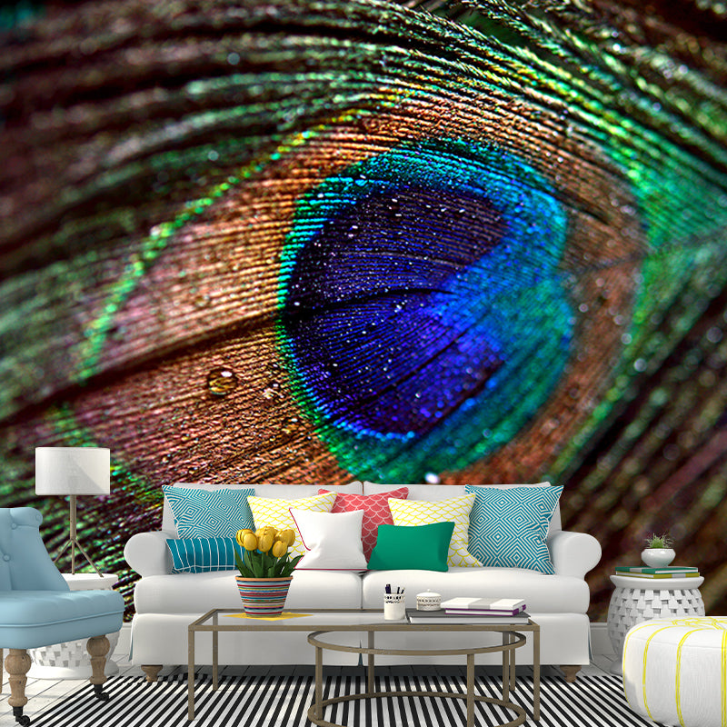 Tropical Peacock Feather Wall Mural Wallpaper Modern Water Resistant Wall Art for House Interior
