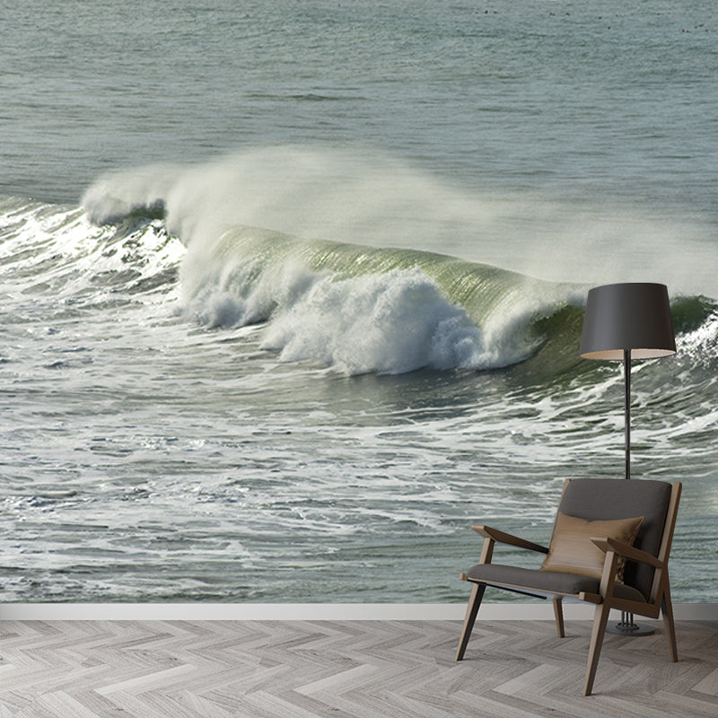 Sea Mural Wallpaper Modernist Nature Scenery Wall Covering in Light Color