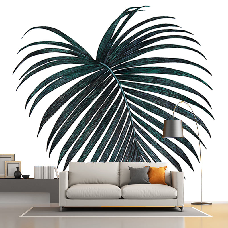 Tropical Leaves Mural Soft Color Stain Resistant Wall Art for Living Room